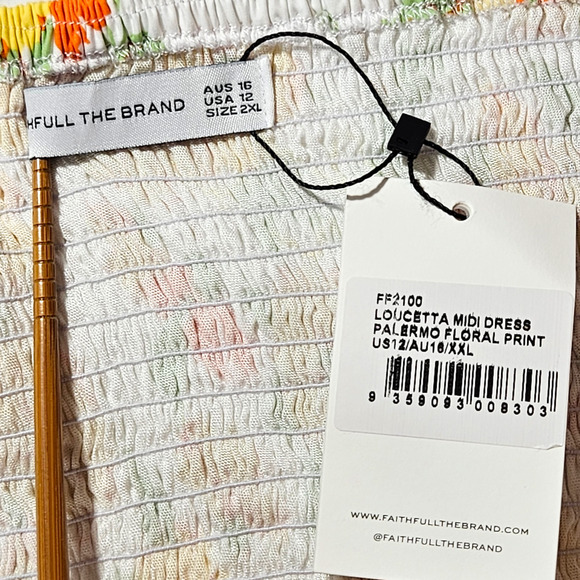 NWT Faithfull the Brand Loucetta Floral Print Midi Dress Sz. 12 White Yellow - Picture 8 of 15